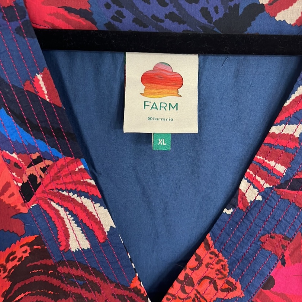 FARM Rio Blue Midi Dress with Red & Pink Tropical Print - Picture 2 of 8